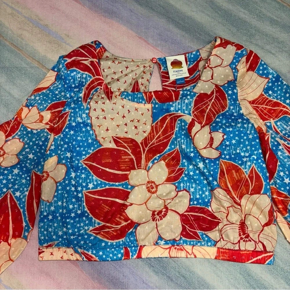 NWT Farm Rio x Anthropologie Puff-Sleeve Bubble Blouse size L